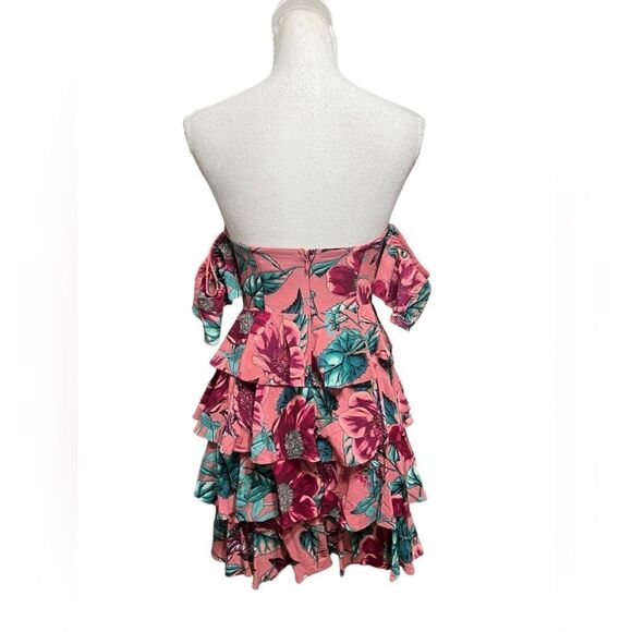For Love & Lemons Flamenco Silk Floral Off Shoulder Mini Dress Size Medium M - Picture 4 of 5